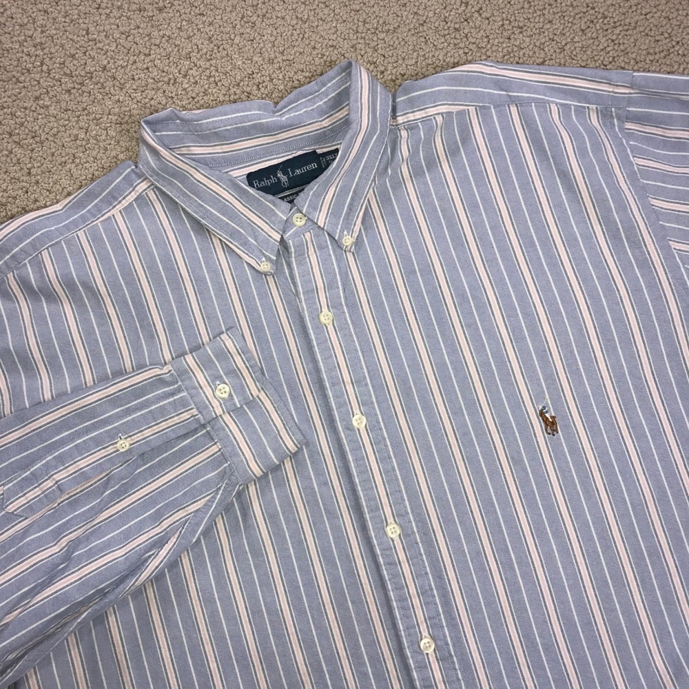 Ralph Lauren Men's 3XLT Classic Fit Striped Oxford Button Down Shirt Blue Pink